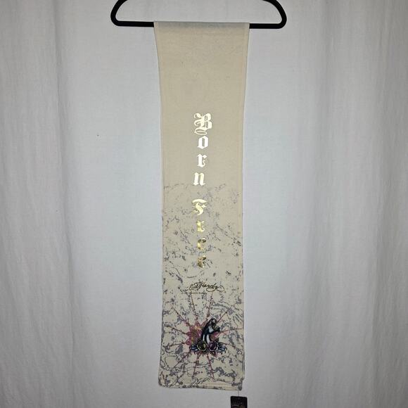 Ed Hardy by Christian Audigier Y2K Born Free Panther Cream Wool Scarf Wrap NEW - Picture 2 of 8